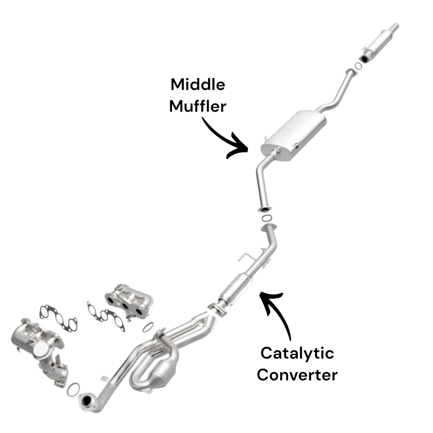 Toyota Sienna 3.0L (2001-2003) Rear Catalytic Converter and Middle Muffler