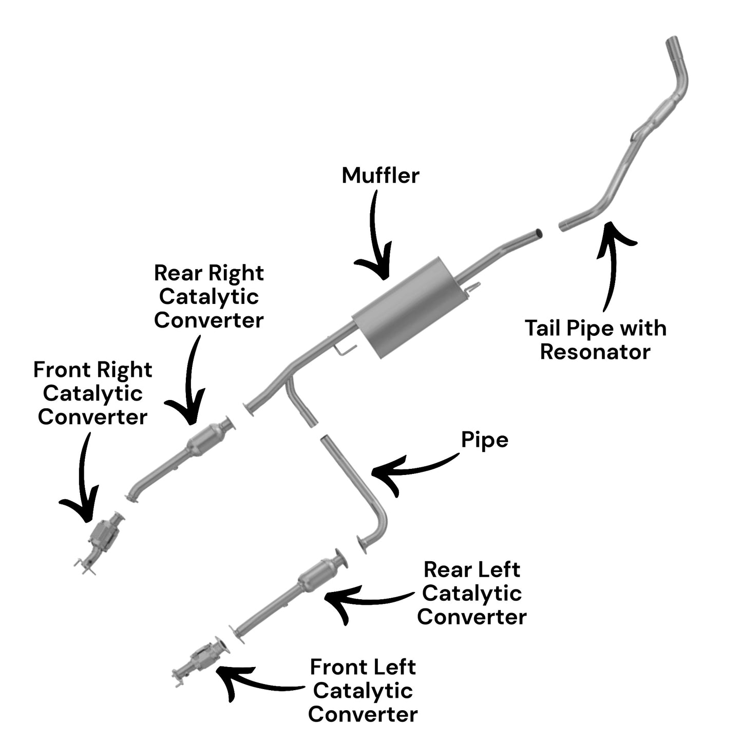 Suzuki Equator 4.0L (125.9in Wheelbase) (2009-2012) Catalytic Converters (Set of Four), Pipe, Muffler and Resonator