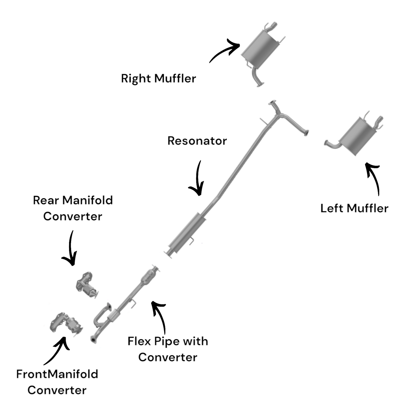 Toyota Camry 3.5L (2007-2011) Manifold Converters, Flex Pipe with Converter, Resonator and Both Side Mufflers