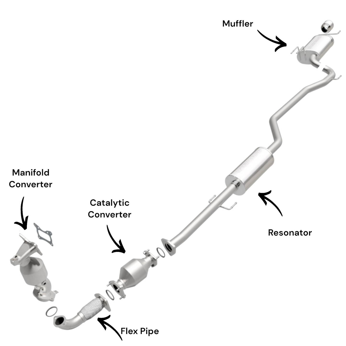 Honda Accord 2.4L (2008-2012) (4-Door Automatic Trans) Manifold Converter, Flex Pipe, Catalytic Converter, Resonator and Muffler