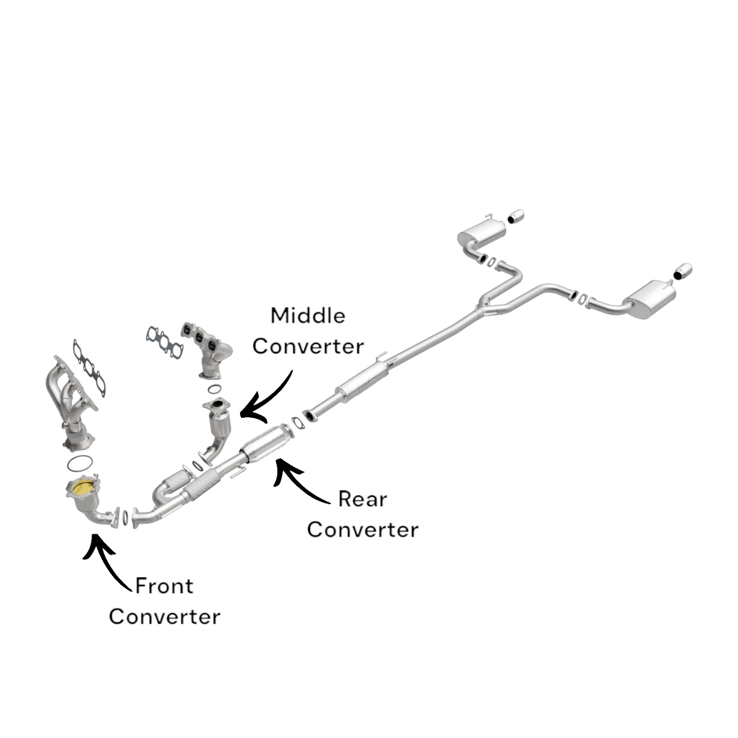Nissan Altima 3.5L (2007-2018) Front, Middle and Rear Catalytic Converters