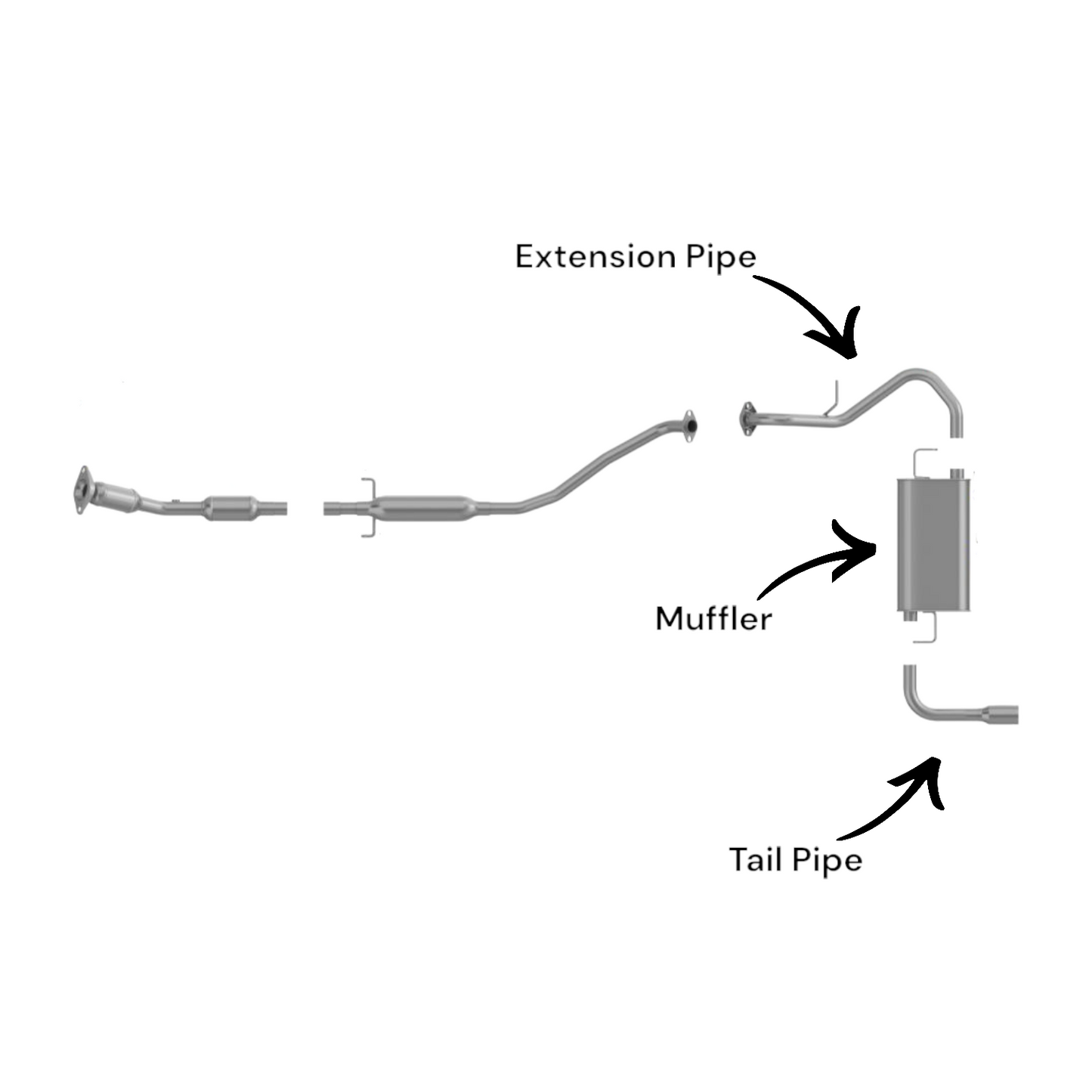 Toyota Matrix 1.8L (2003-2005) V4 Base & XR FWD Rear muffler, Extension Pipe & Tail Pipe