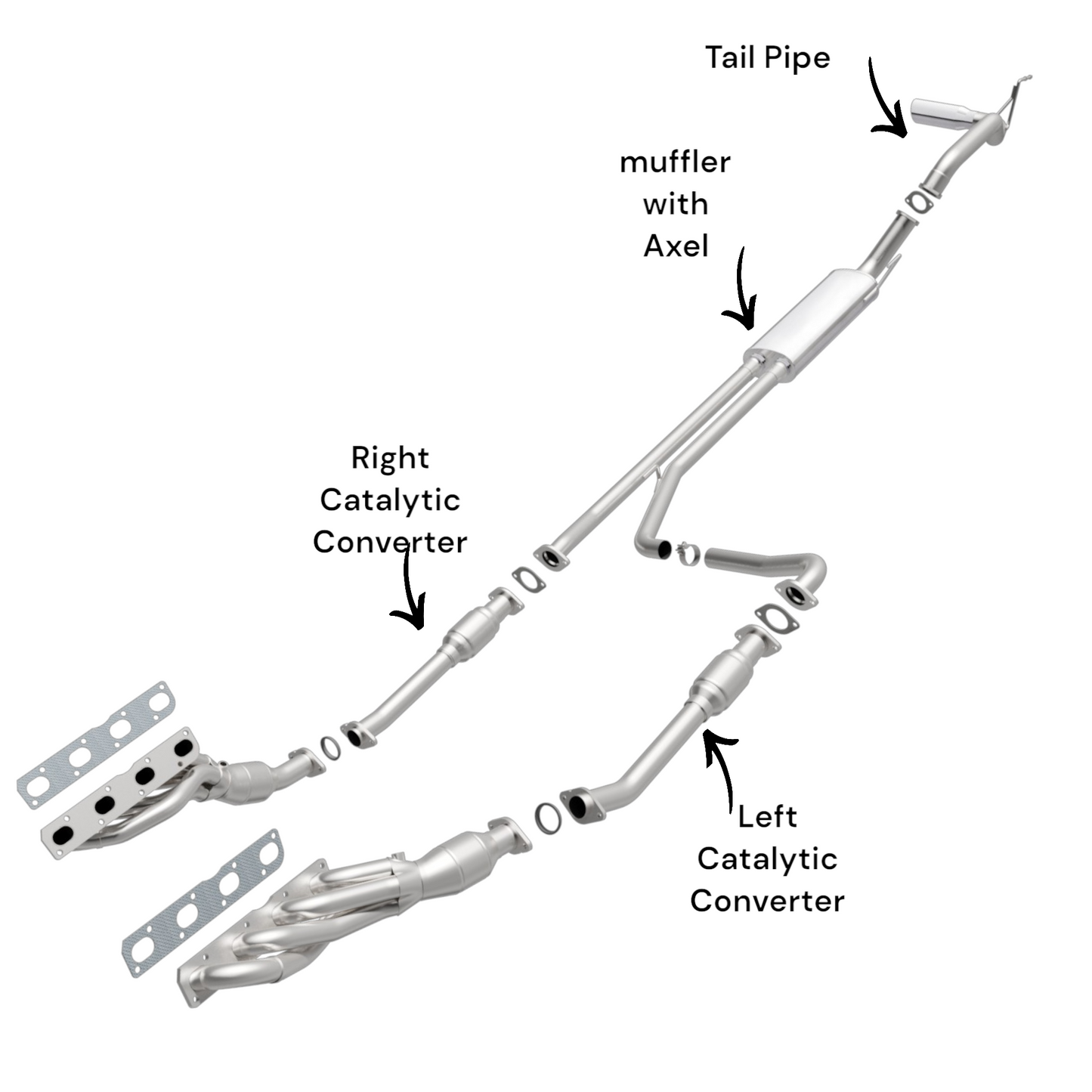 Nissan Titan 5.6L 2007-2015 139.8" WB Converter, Muffler with axel & tail pipe