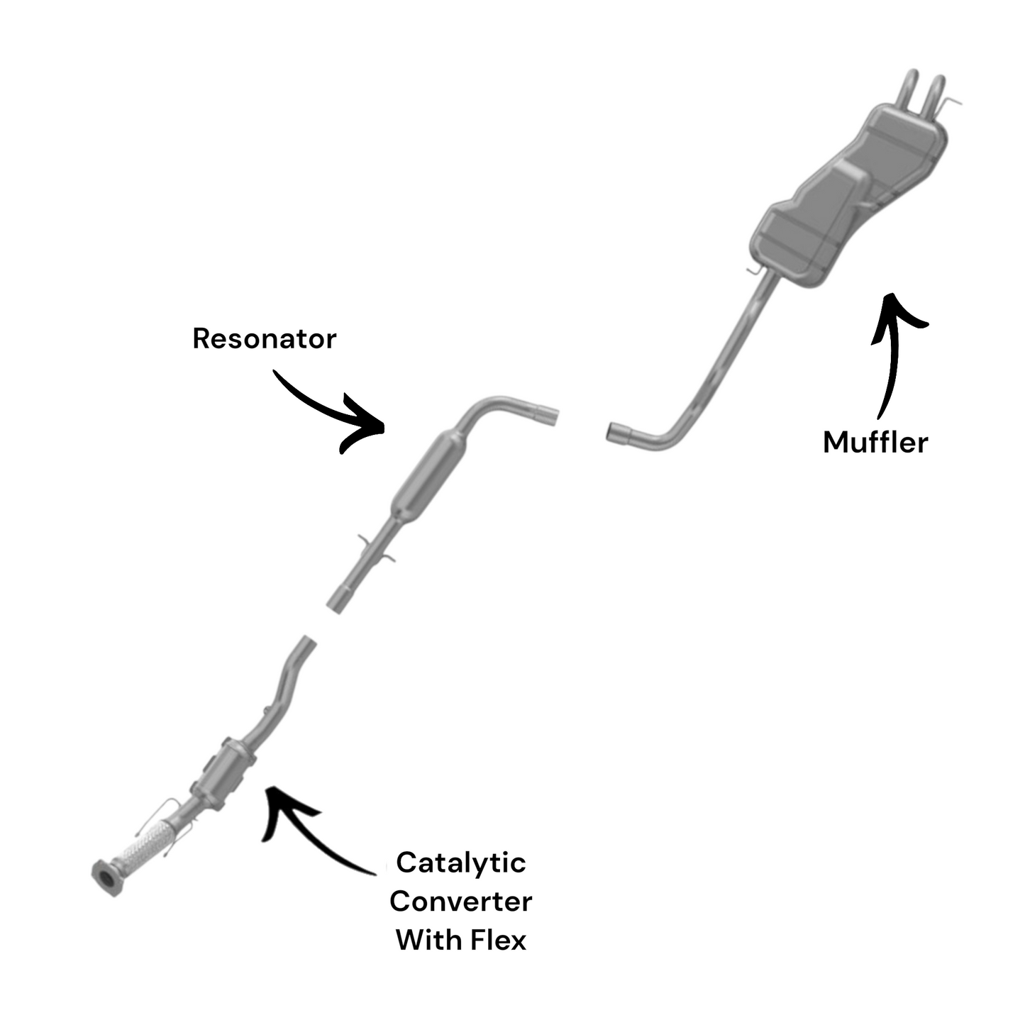 Volkswagen Beetle 2.5L (2006-2010) Converter with Flex, Resonator and Muffler