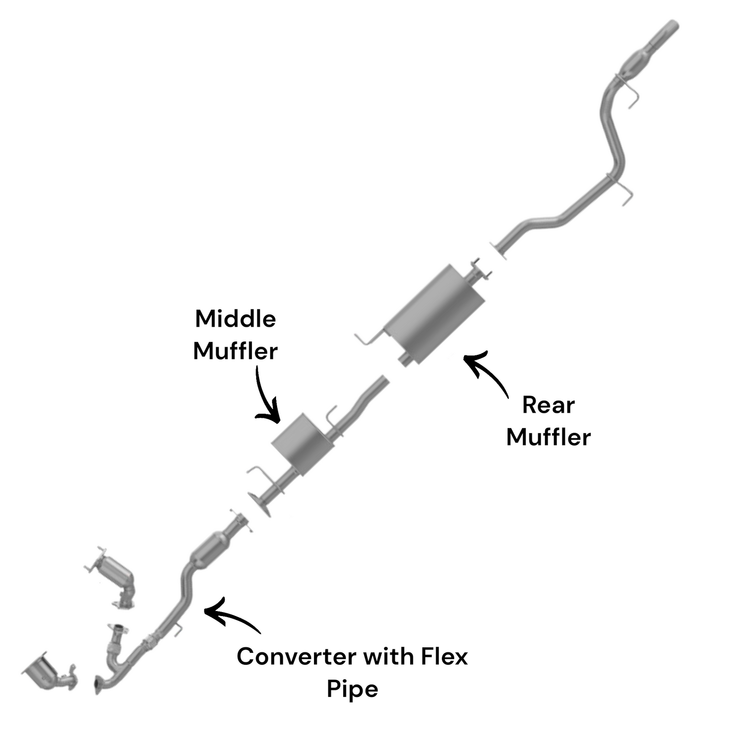 Infiniti QX60 3.5L (2014-2017) Converter with Flex Pipe, Middle Muffler and Rear Muffler