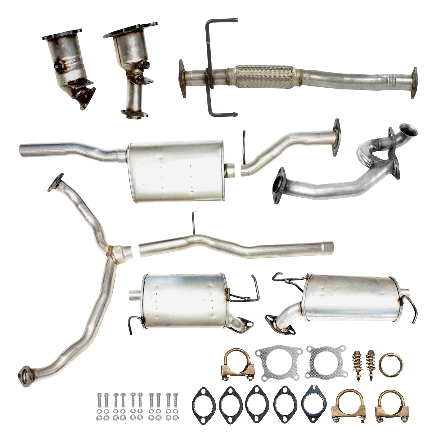 Mazda CX-9 3.7L (2008-2015) Right & Left Catalytic Converters, Front Y-Pipe, Flex Pipe, Resonator, Rear Y-Pipe And Right & Left Mufflers