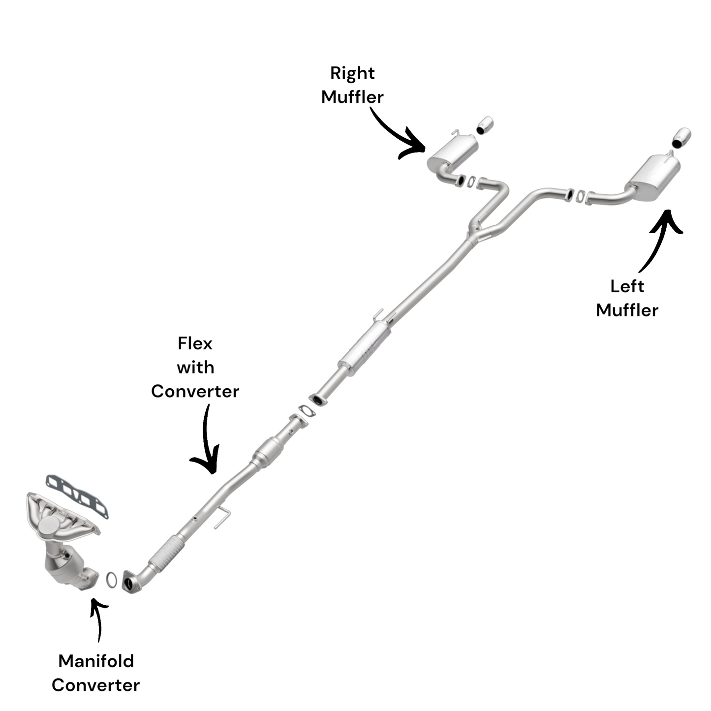 Nissan Altima 2.5L (2007-2009) (Sedan) Manifold Converter, Flex with converter and both side muffler