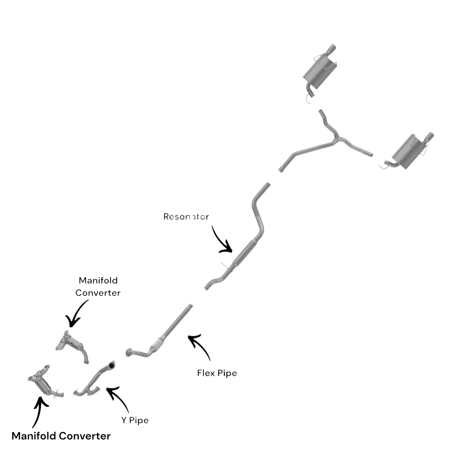 Convertisseur de collecteur arrière, tuyau en Y, tuyau flexible et résonateur pour Dodge Journey 3.5L (2009-2010) (traction avant)