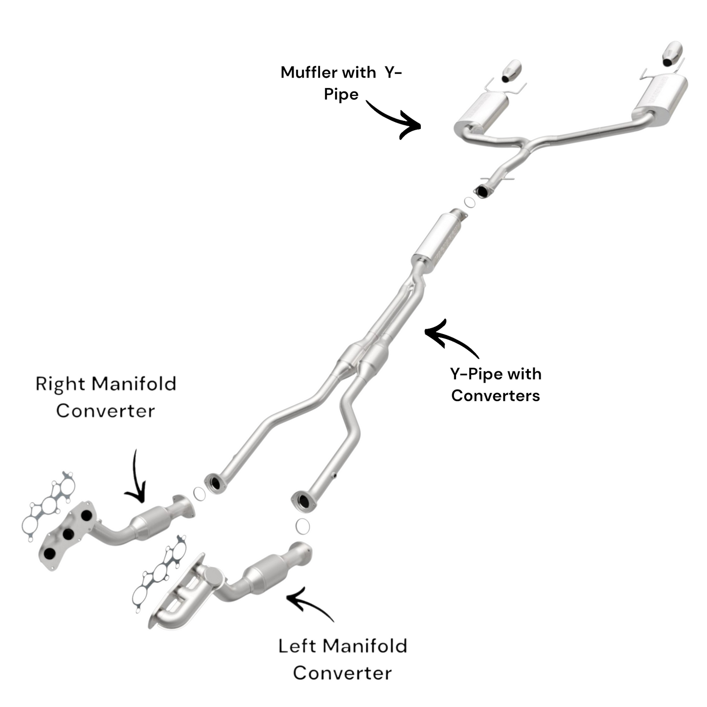 Lexus IS250 2.5L (2006-2012) AWD Manifold Converter, Y-Pipe with Converters and Both side Mufflers with Y-Pipe