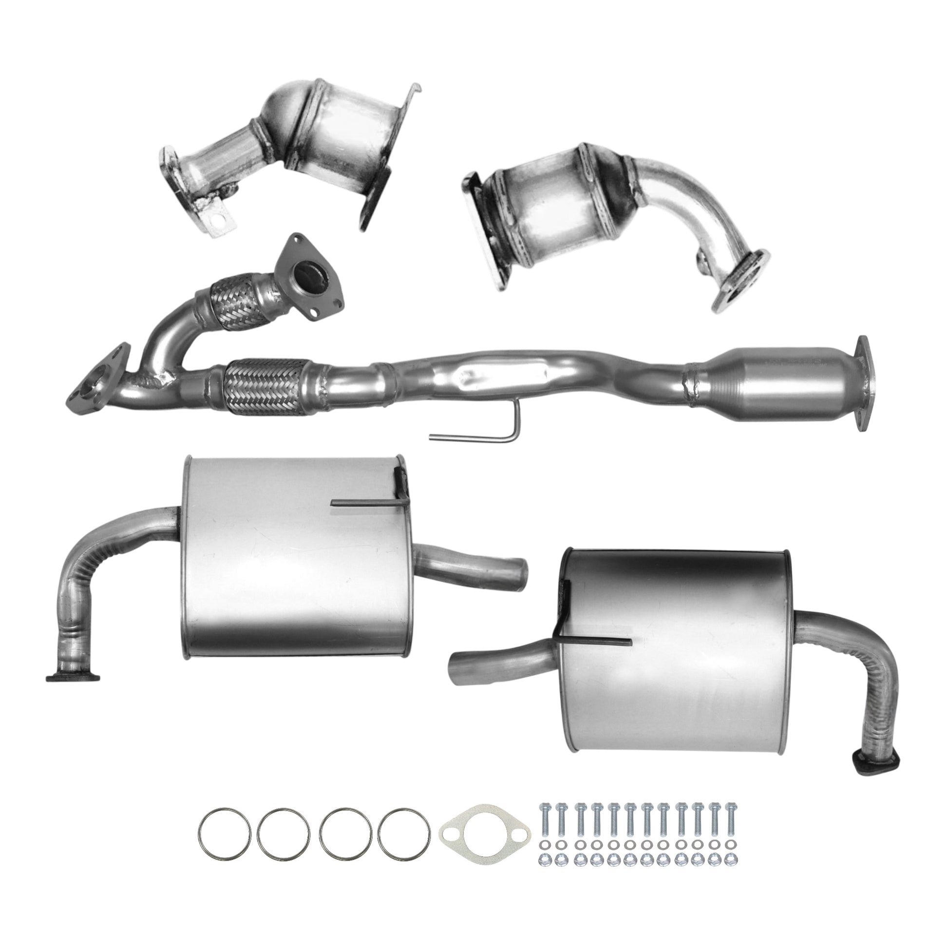 Nissan Altima 3.5L (2007-2009) (Sedan) Front & Rear Manifold Converters, Catalytic Converter with Flex Pipe and Right & Left Mufflers