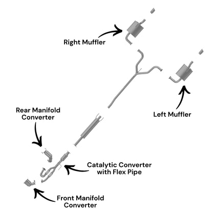 Nissan Altima 3.5L (2007-2009) (Sedan) Front & Rear Manifold Converters, Catalytic Converter with Flex Pipe and Right & Left Mufflers