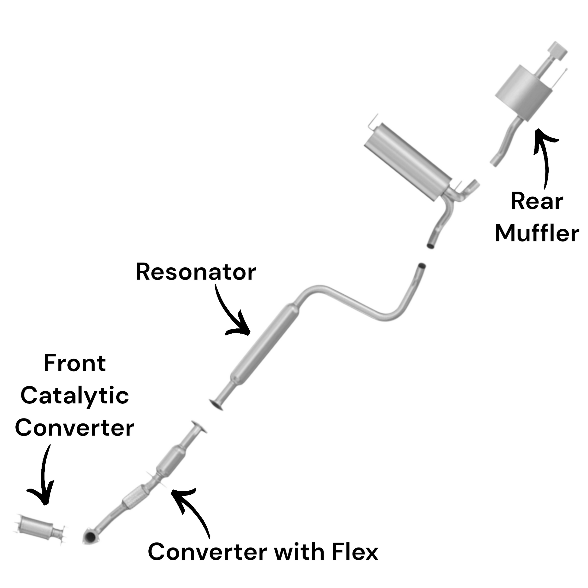 Buick Verano 2.4L (2012-2017) Front Catalytic Converter, Converter with Flex, Resonator and Rear Muffler