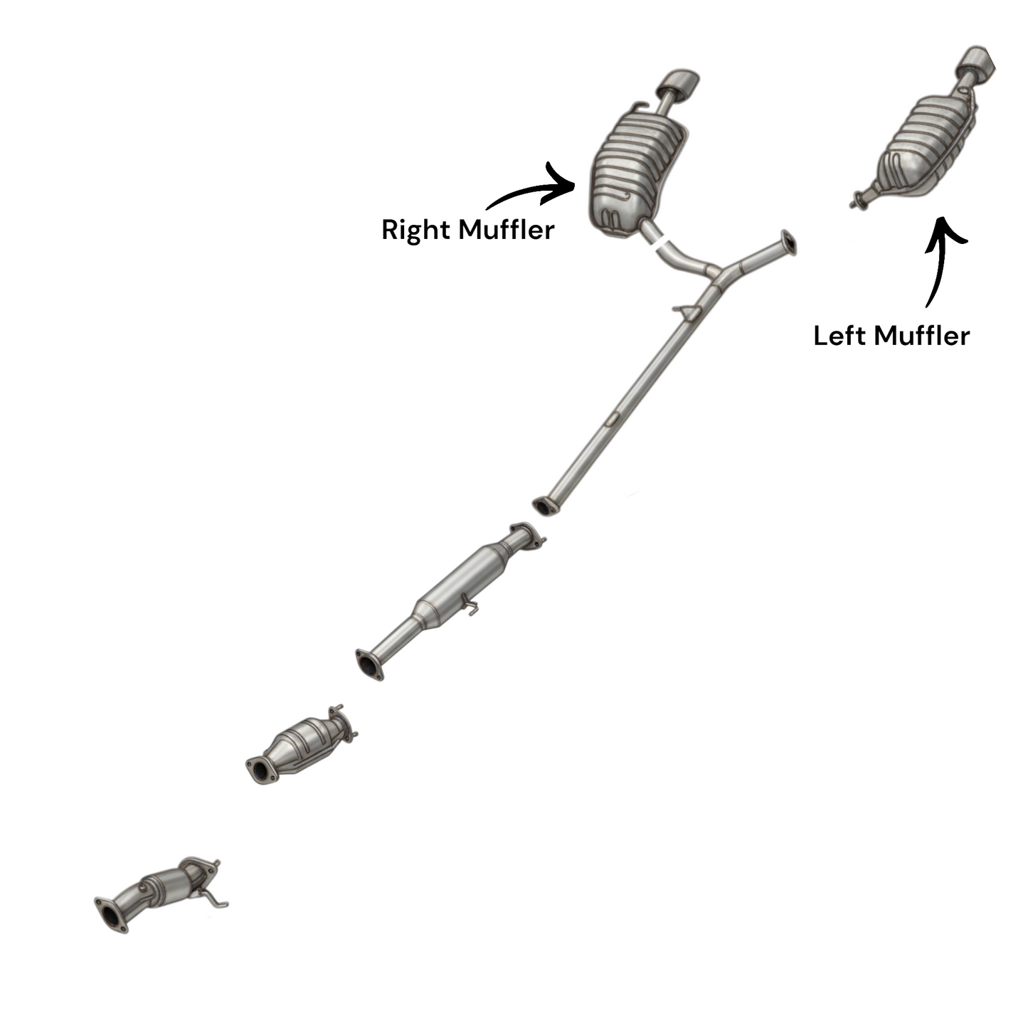 Kia Optima 2.4L 2011-2013 (Fabrication coréenne uniquement) Silencieux latéraux avec collecteur en Y