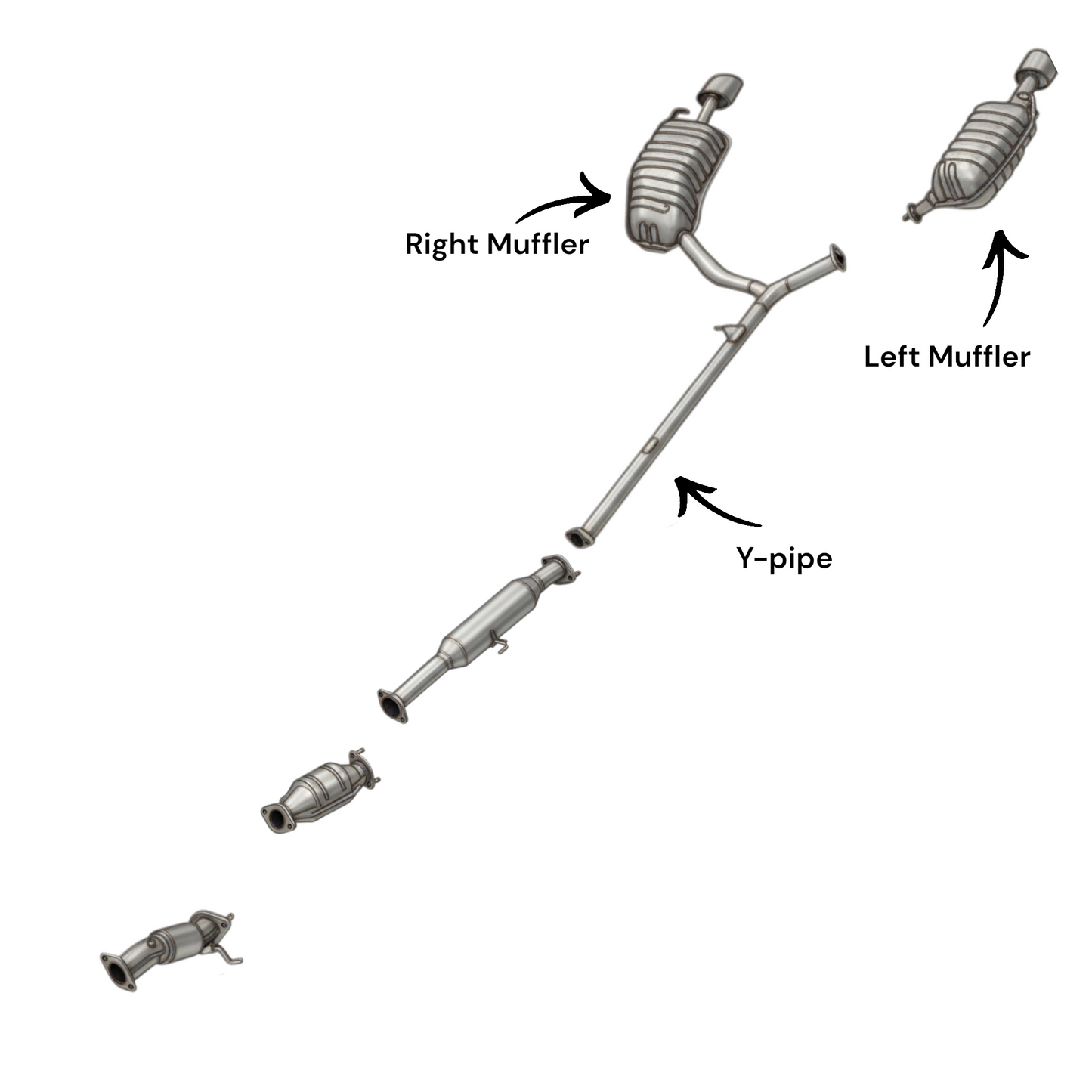 Kia Optima 2.4L 2011-2013 (Fabrication coréenne uniquement) Silencieux latéraux avec collecteur en Y