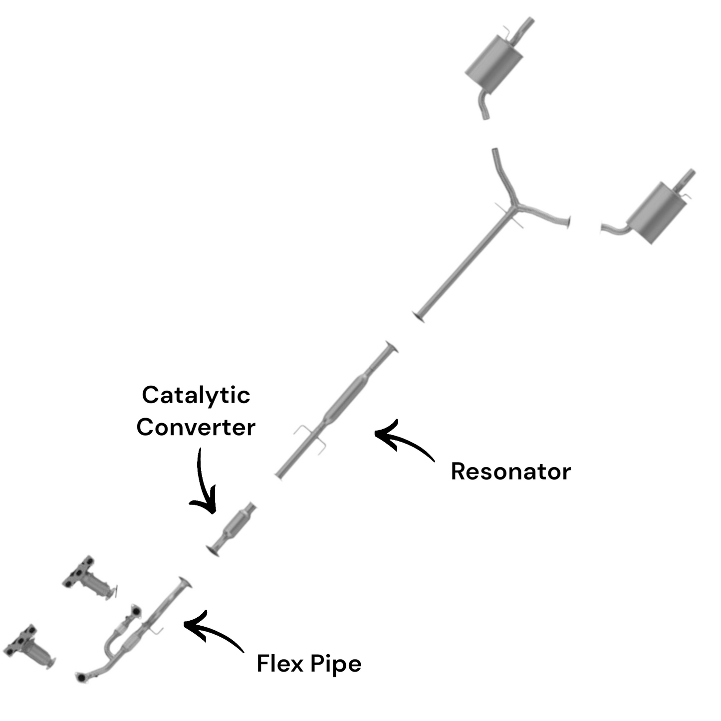Hyundai Sonata 3.3L (2008) Flex Pipe, Catalytic Converter and Resonator