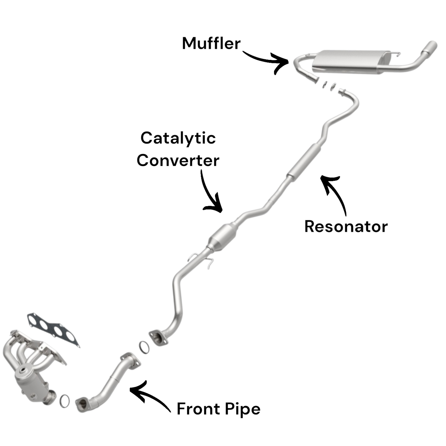 Toyota Matrix 1.8L (2003-2006) (AWD) Front Pipe, Catalytic Converter, Resonator and Muffler