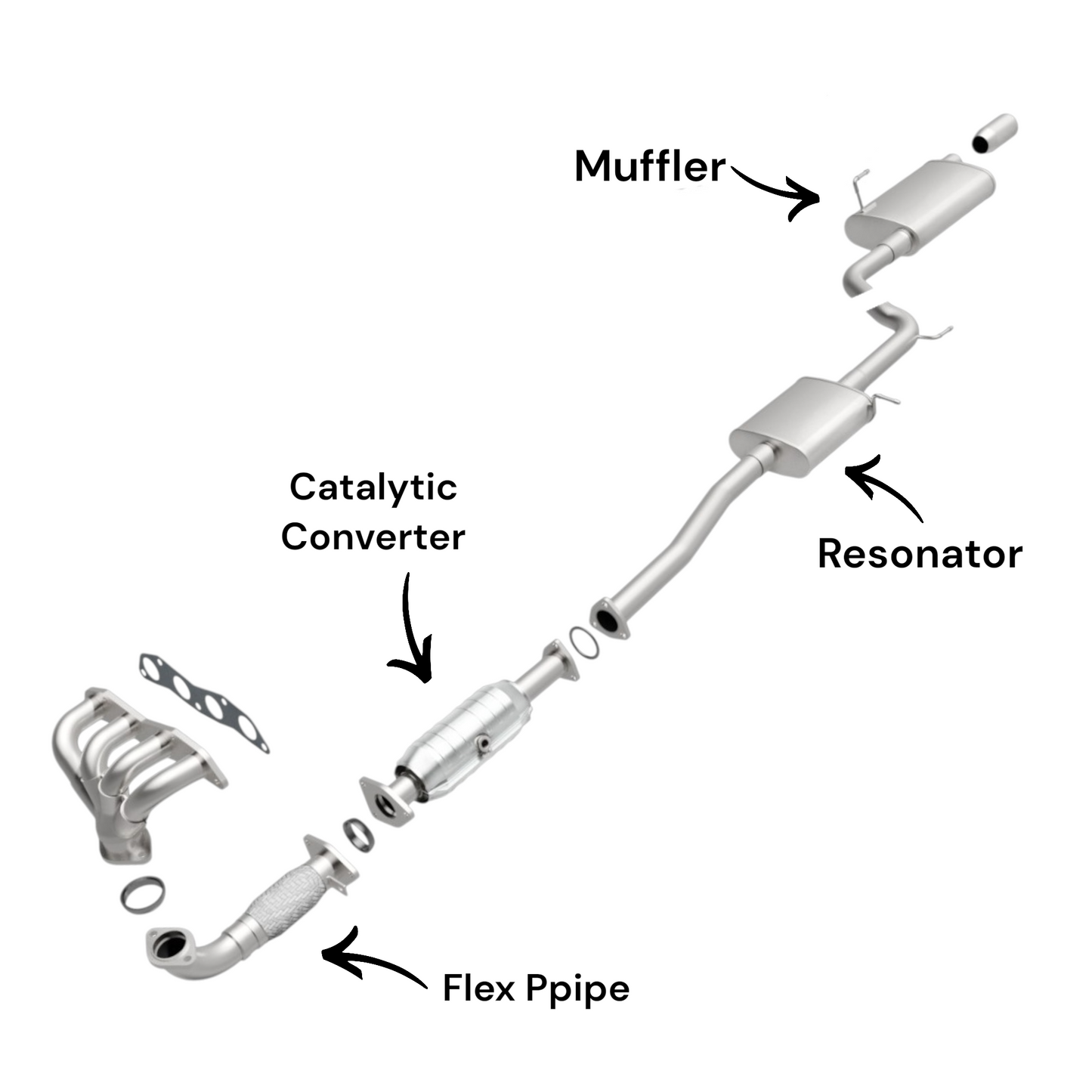 Honda Accord 2.4L (2003-2005) (Sedan Only) Flex Pipe, Catalytic Converter, Resonator and Muffler