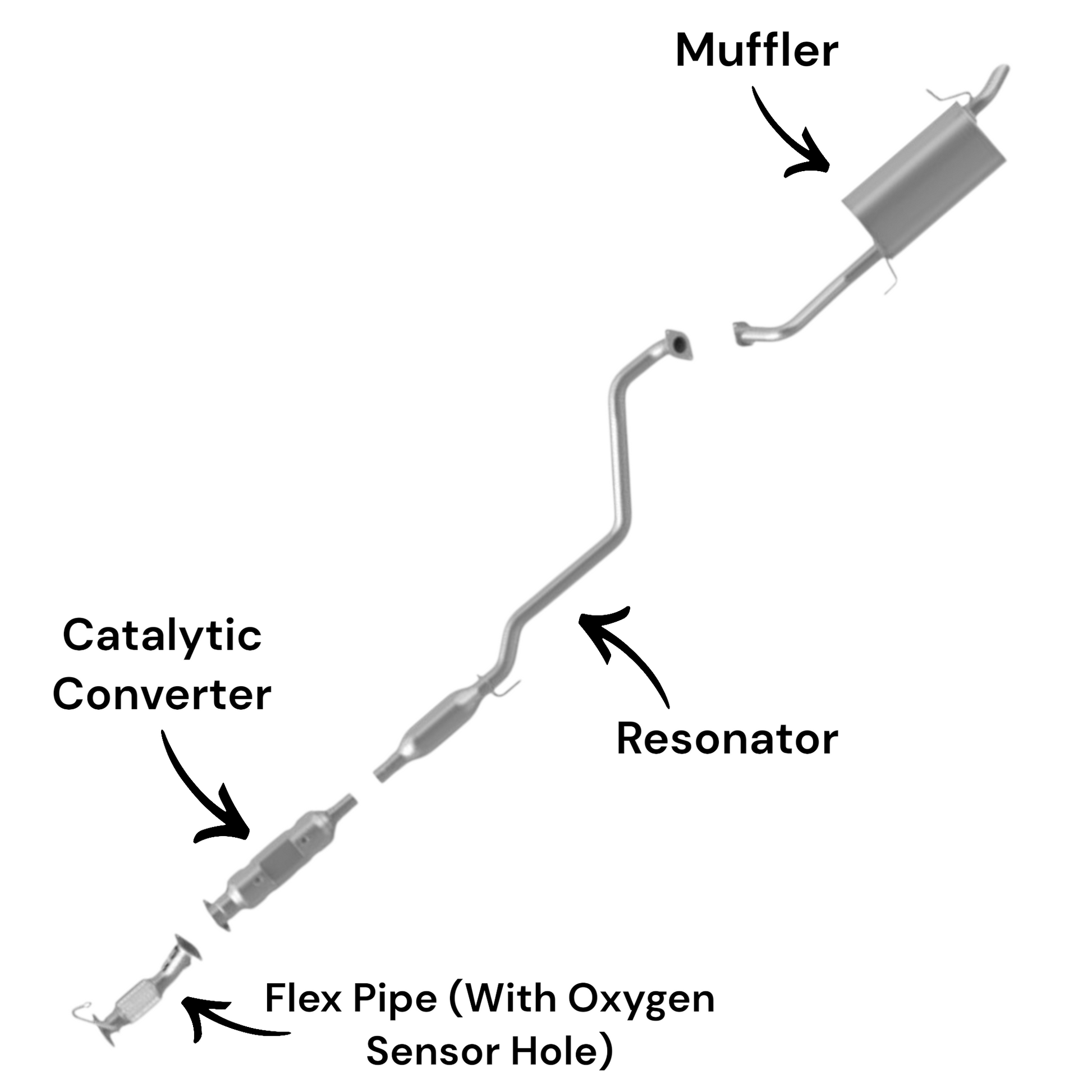 Hyundai Elantra 1.8L (2011-2014) (Except: SULEV) (For Federal Emissions System) Flex Pipe, Catalytic Converter, Resonator and Muffler