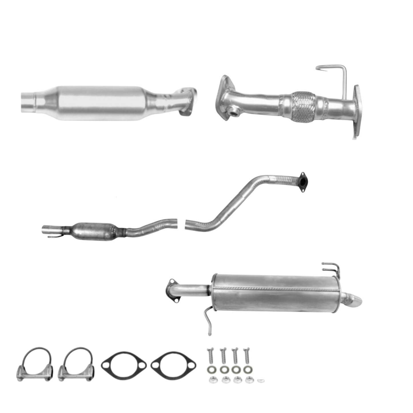 Kia Rio 1.6L (2012-2017) (Hatchback) Collecteur d'échappement, tuyau flexible, convertisseur catalytique, résonateur et silencieux