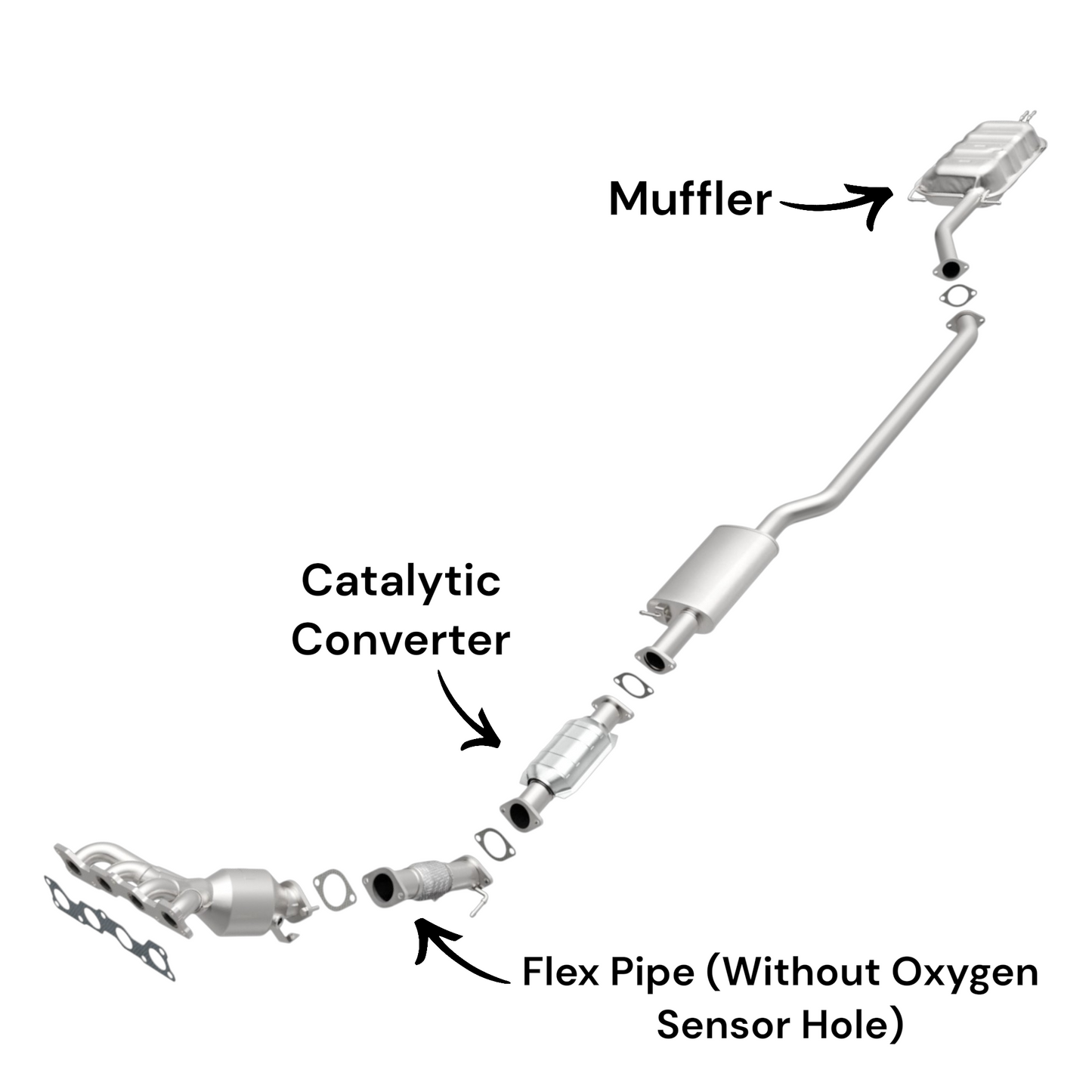 Hyundai Elantra 1.8L (2011-2016) (With California Emissions System) (Only for SULEV) Flex Pipe, Catalytic Converter and Muffler