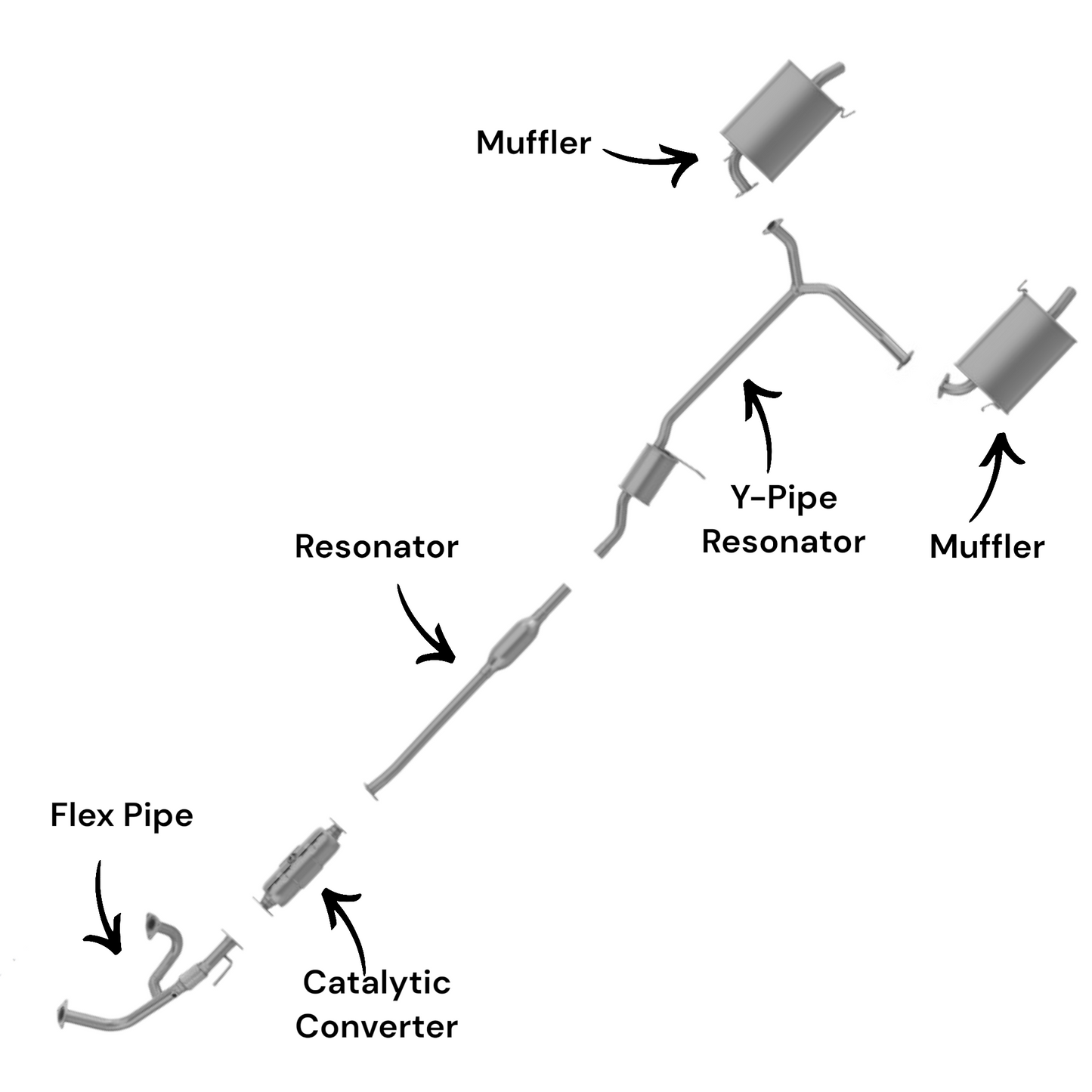Honda Accord 3.0L (1998-2002) (4-Door) Flex Pipe, Catalytic Converter, Resonator, Y-Pipe Resonator and Both side Mufflers