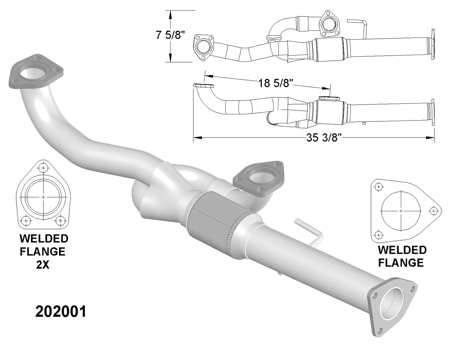 Fits 2006-2008 Honda Ridgeline 3.5L V6 Front Flex Y Pipe