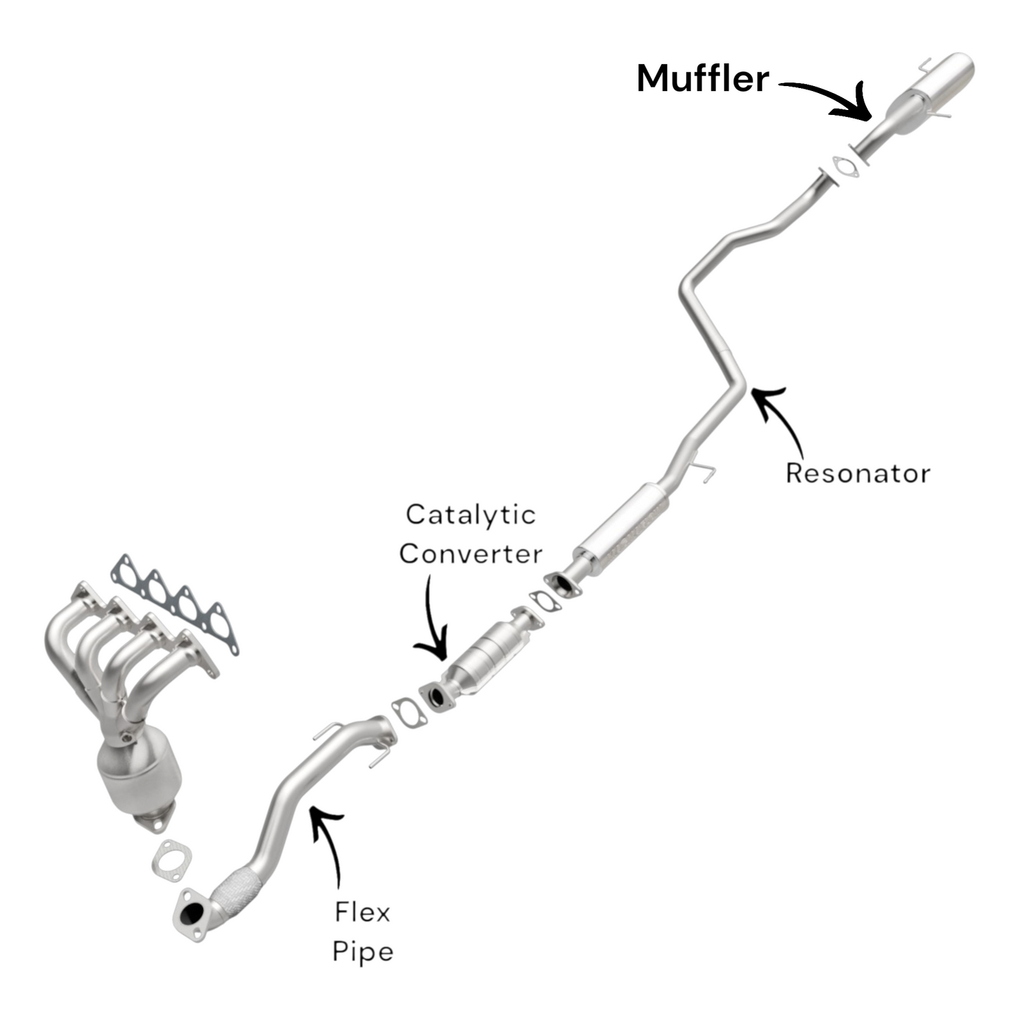 Kia Soul 2.0L (2010-2011) Flex Pipe, Converter, Resonator and Muffler