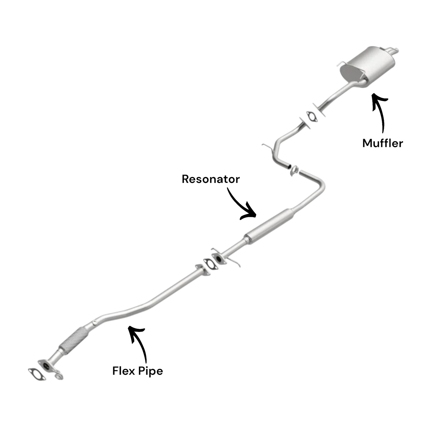 Hyundai Accent 1.5L (2000-2002) and 1.6L(2001-2005) Flex Pipe, Resonator and Muffler