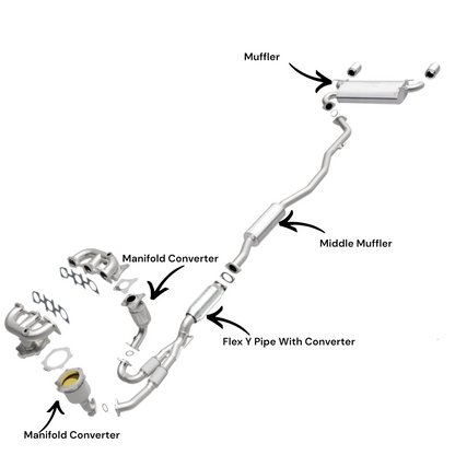Nissan Murano 3.5L (2003-2007) Front and Centre Manifold Converter, Flex Y Pipe With Converter, Middle and Rear Muffler 