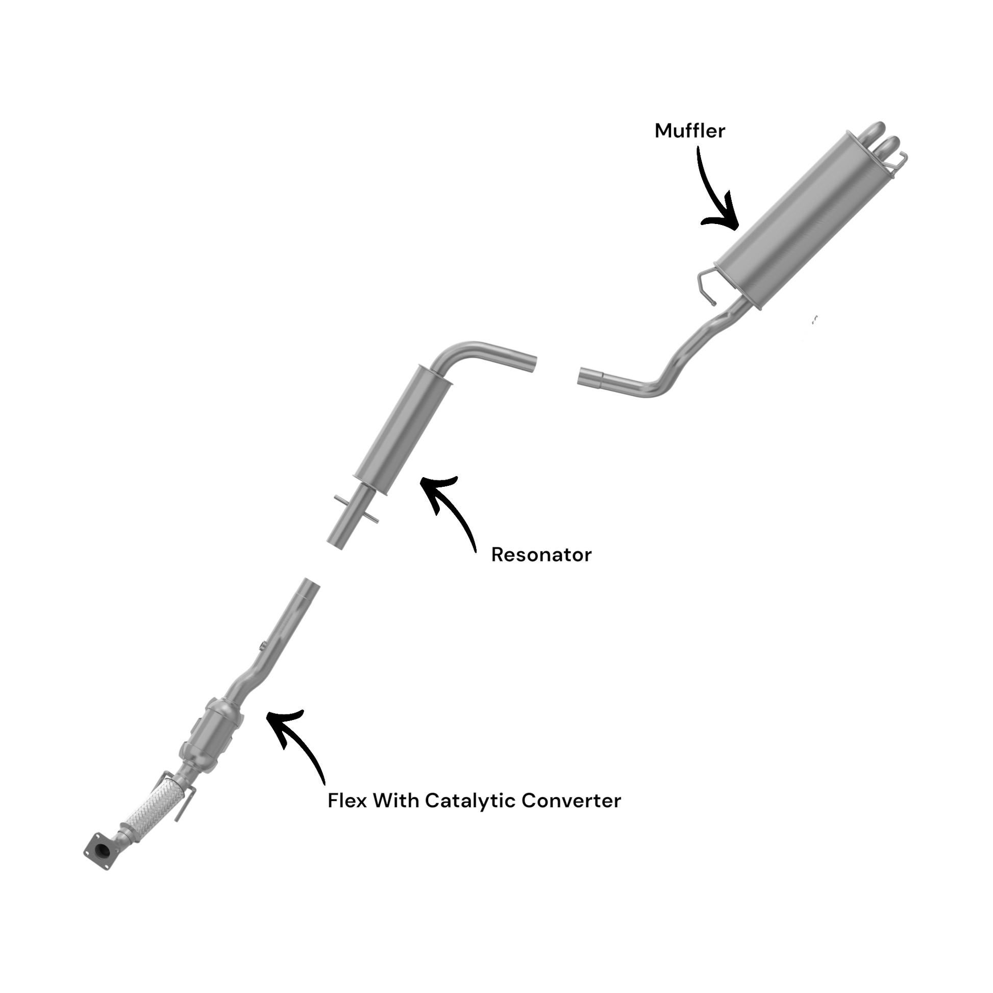 Vokswagen Golf 2.0L (2001-2006) Flex With Catalytic Converter, Resonator And Muffler